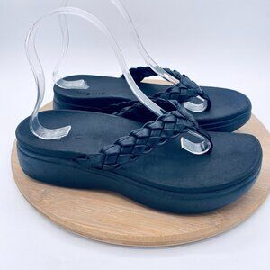 Vionic Kenji Sandals Womens 8 Black Braided Leather Orthotic Flip Flop Platform